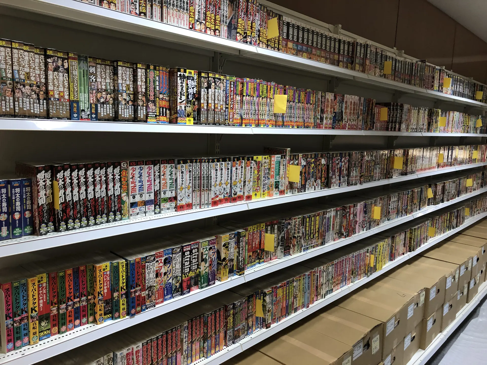 棚に保管された多数のマンガ資料