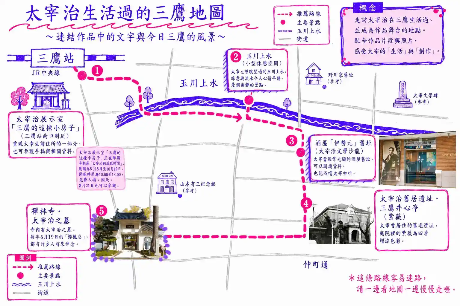 太宰治が暮らした三鷹MAPの中国語版