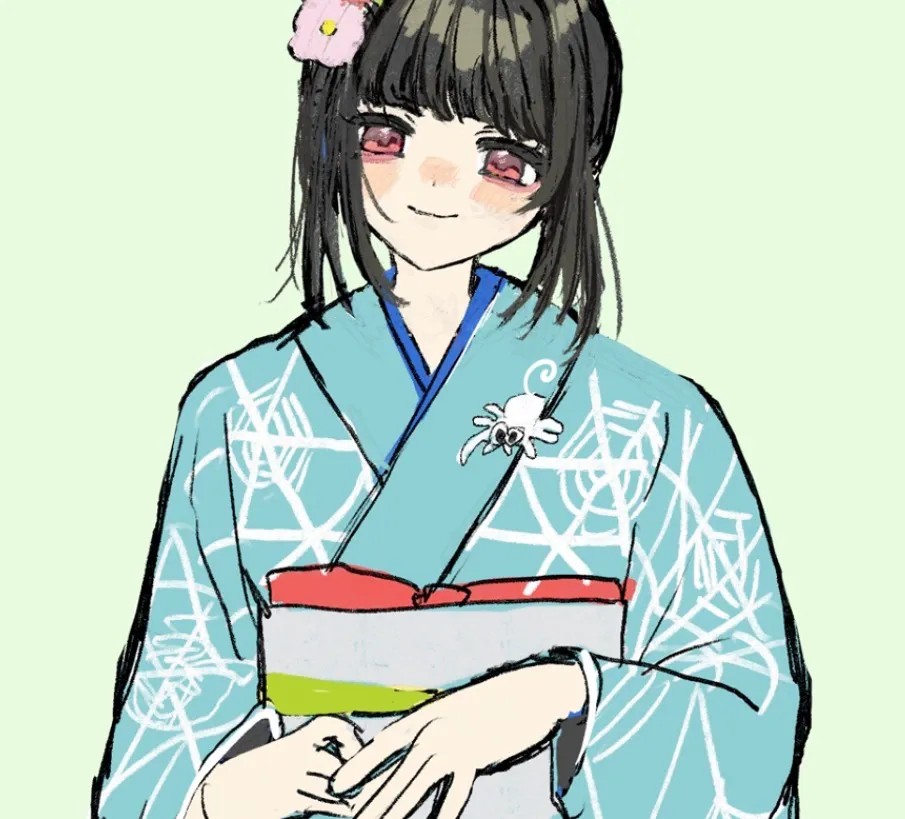 蜘蛛の糸をデザインした着物のイラストレーション